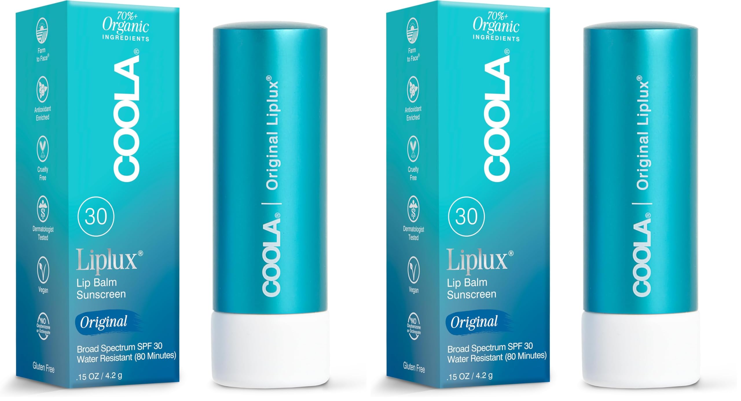 COOLA Organic Liplux Lip Balm and Sunscreen with SPF 30, Dermatologist Tested Lip Care for Daily Protection, Vegan and Gluten Free, 0.15 Oz